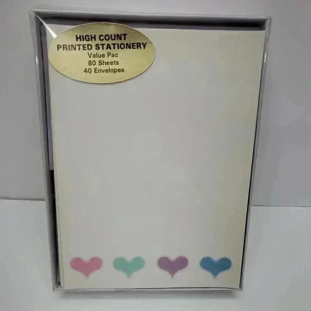 Vintage 1988 Royal Stationery Pastel Hearts Printed Sheets and Envelopes